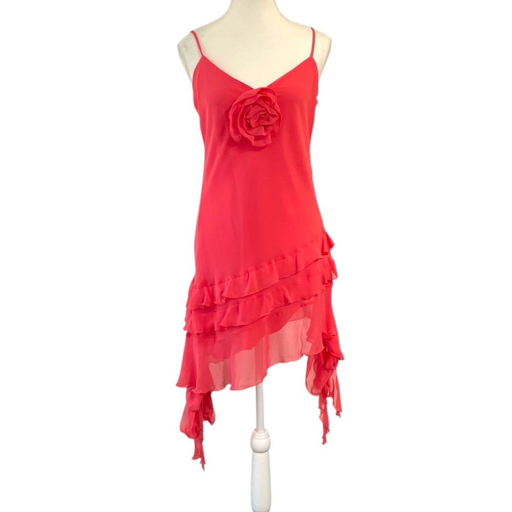 Gianni Bini Belle Rosette Sweetheart Chiffon Mini Dress Watermelon Size 6
